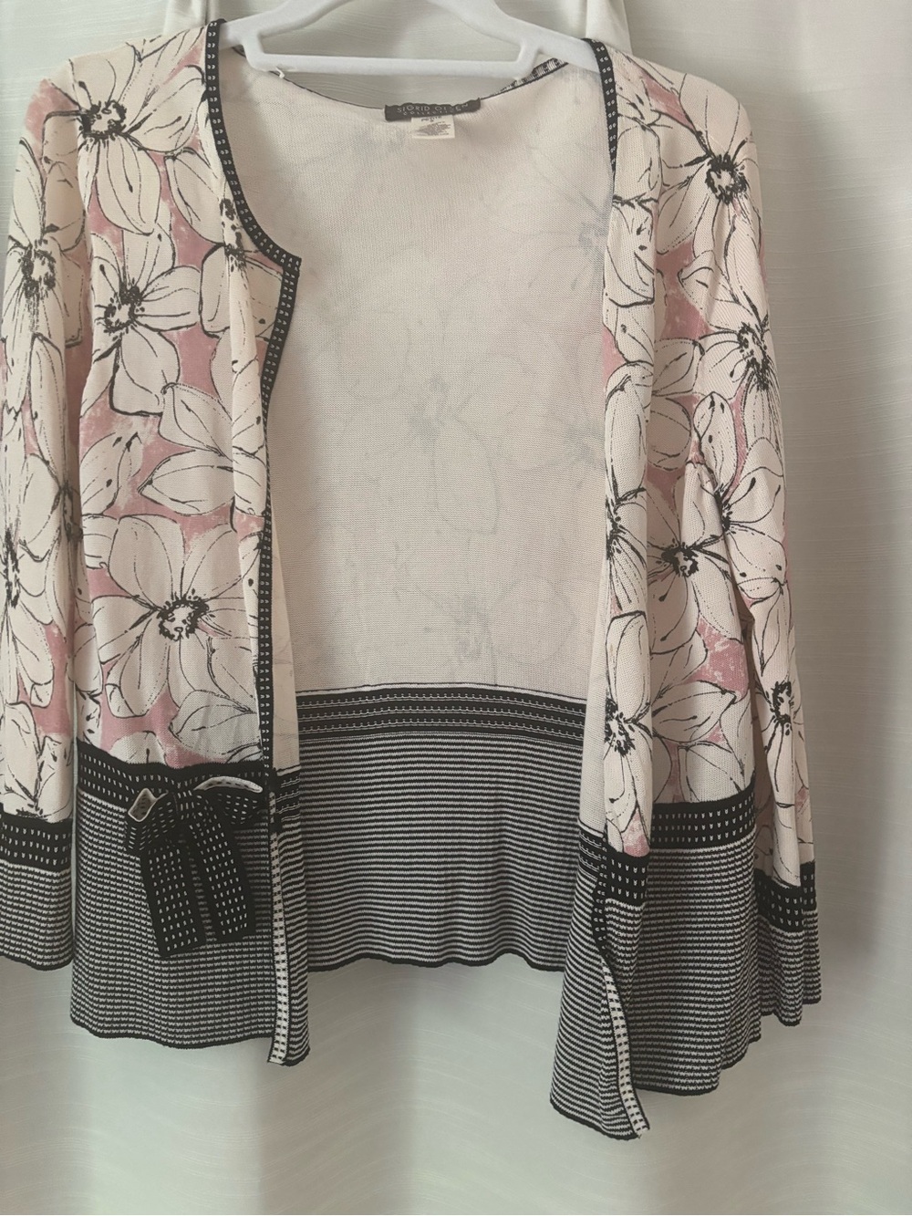 Sigrid Olsen Pink & Black Floral Open-Front Tunic Cardigan